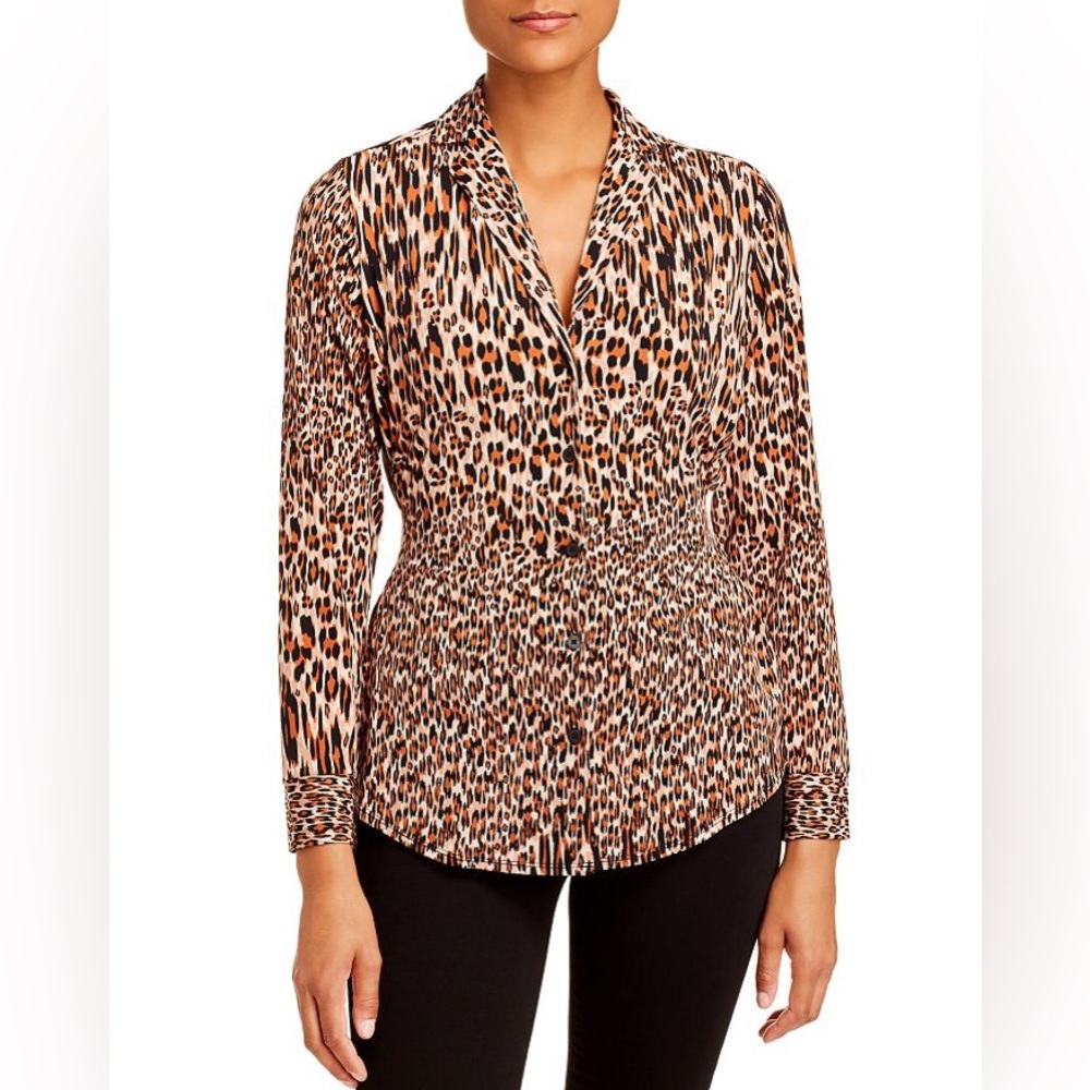 Kenneth Cole Animal Print Wrap Long-Sleeve Blouse, Urban Wild Caramel, Size L